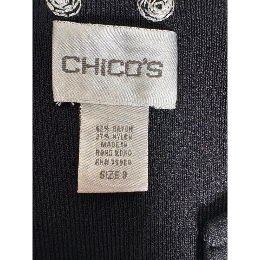 Chico's Black Embroidered Knit Tunic Top Split V-Neck Long Sleeve Size 3 XL Boho - Picture 2 of 11